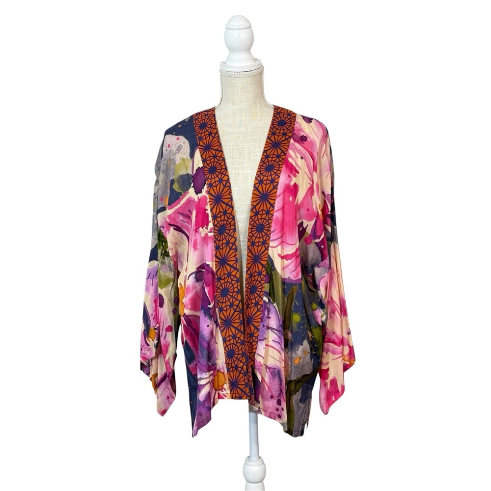 Powder Kimono Jacket Blue Orchid Open Front OS  Artsy Folk Beach Boho Oriental